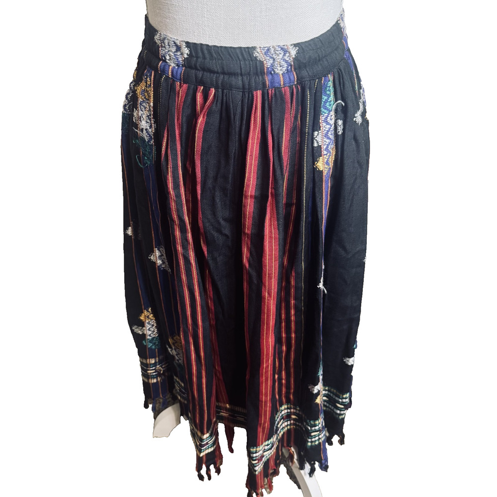 Vintage Guatemalan Corte Skirt Embroidered Handwoven Maya Textile Boho sz S